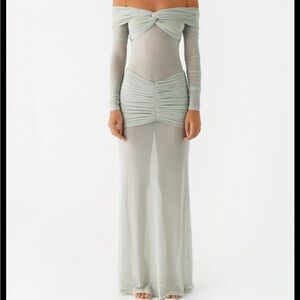 Peppermayo Off-Shoulder Long Sleeve green dress